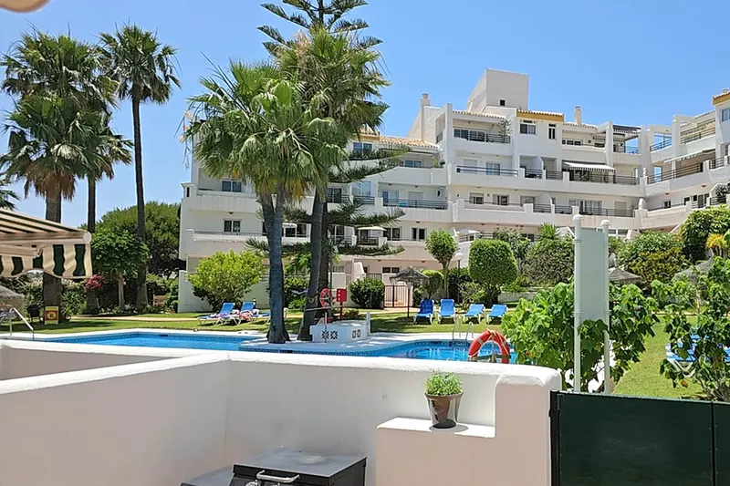 The pool behind the house