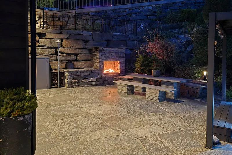 The outdoor fireplace at Villa Bjørge