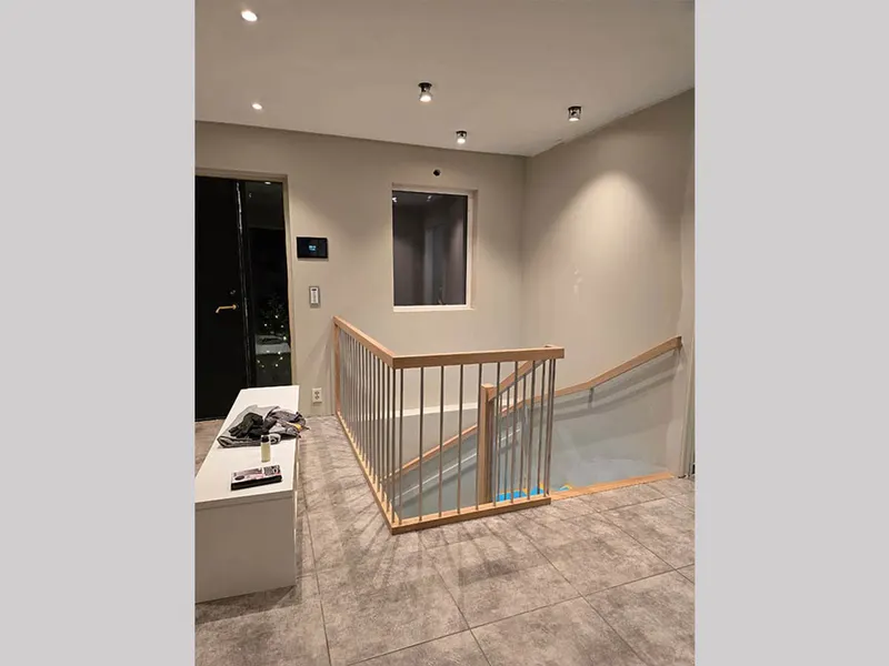 The new staircase with lit handrail