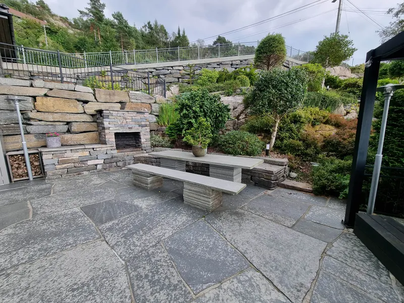The fireplace area in the garden