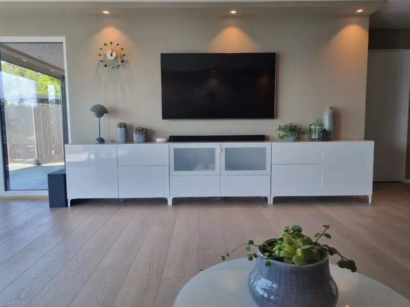 Media wall in the lower living room